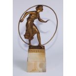 Georges Morin (1874 - 1950), an Art Deco gilt bronze, Hoop Dancer, signed in the maquette, stepped