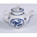 A Worcester Fruit and Wreath pattern globular teapot and cover, transfer printed in underglaze blue,