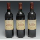 Wine - three bottles, Chateau Margaux Pavillon Rouge 1991, 12.5% vol, 75cl, sealed level at base