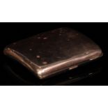 A George V 9ct rose gold rounded rectangular bowed cigarette case, monogrammed, 8cm x 7cm, marked