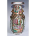 A Cantonese famille rose ovoid vase, brightly painted with Chinese figures, butterflies, flowers and