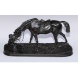 Pierre-Jules Mêne, after, a dark patinated bronze, horse and dog, signed in the maquette, 49cm wide