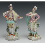 A pair Derby type figures, the Ranelagh Dancers, the gallant attired in a tricorn hat, doublet and