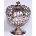 A George III Old Sheffield Plate pedestal sweetmeat bowl, pierced cover and border composed of