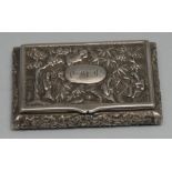 A Chinese silver rectangular snuff box, chased and engraved with figures and the Three Friends of