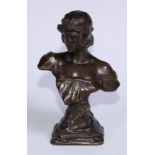 French School (early 20th century), an Art Nouveau brown patinated bronze bust, of a young girl,