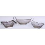 A George III Old Sheffield Plate rope-twist wirework boat shaped cake basket, reeded borders and