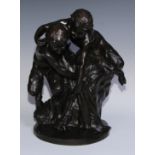 Raoul Francois Larche (1860 - 1912), a dark patinated bronze, Young Satyrs at the Water's Edge,