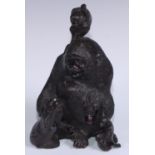 Japanese School (Meiji period), a brown patinated bronze group, of a monkey and young, clambering