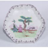 A Worcester Valentine pattern fluted shaped circular teapot stand, puce Rococo border, 14cm diam,