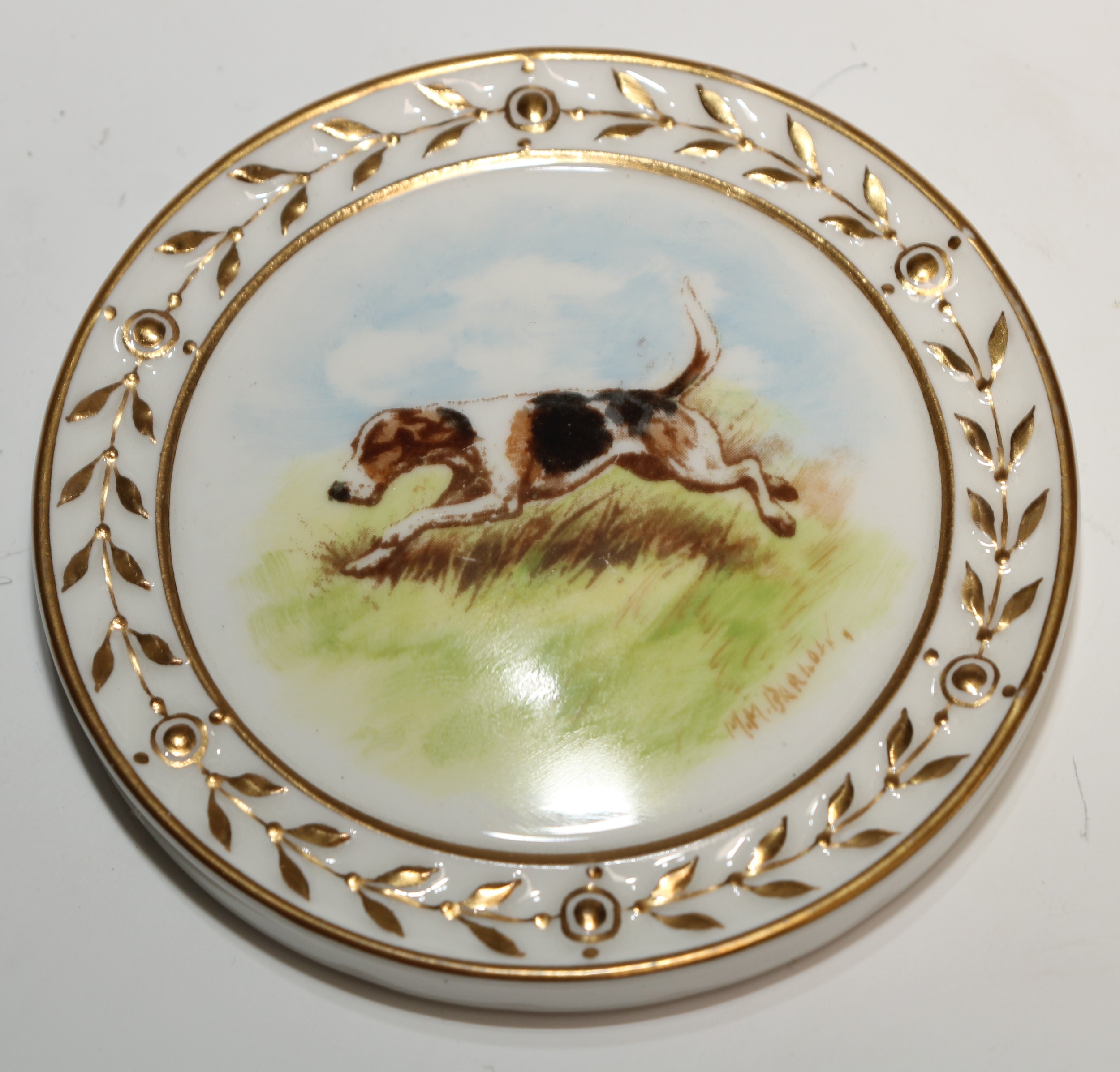 A Royal Crown Derby roundel, decorated by M M Barlow, signed, with a fox hound, 8.5cm diam, - Image 6 of 15