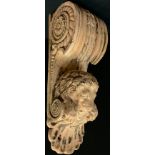 Architectural Salvage - a large terracotta corbel, lion mask and anthemion terminal, 69cm high