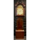 A 19th century oak longcase clock, by Robert Law, Castle Douglas, the arched and painted Arabic dial