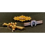 A Victorian 9ct gold seed pearl mourning brooch, Birmingham 1875, another floral, 4.5g gross; an