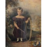 Victorian School Girl with a Hoop watercolour, 31cm x 22.5cm