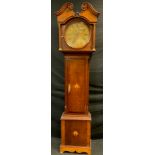 A 19th century oak and mahogany crossbanded longcase clock, the 33cm diameter circular brass dial