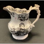 An early 19th century commemorative jug, transfer printed in monochrome with portrait of 'George