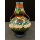 A Wileman & Co. Foley Intarsio two handled double gourd vase, designed by Frederick Rhead, decorated