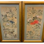 Follower of Ogata Korin, a pair, Peonies and Fruiting Squash, Flowering Lilies and Riverside plants,