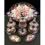 A Royal Crown Derby 383 'Scissor' pattern dressing table set, comprising oval tray, two oval