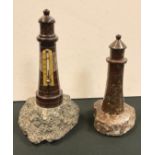 An early 20th century Cornish serpentine novelty desk thermometer, as a lighthouse, ivorine scale