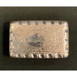 A George III silver snuff box, engraved and chased with foliate scrolls, 6.5cm wide, T Simpson &