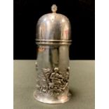 A Victorian silver sugar castor, embossed with Neptune & Salacia, Eros flying, a cherub riding