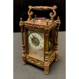 A 19th century French bronze, brass and gilt metal repeating carriage clock, gilt cream dial, Arabic