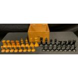 An early 20th century boxwood and ebony Staunton pattern chess set, possibly Jaques, marked for