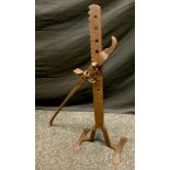 A 19th century blacksmiths hand made horse cart/wagon lifting jack, eight holed stand, lock tooth