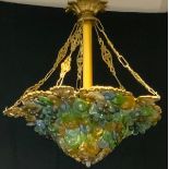 A 20th century Murano glass pendant light fitting, as flowers and grapes, principally in tones of