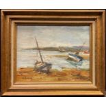 Etienne Bellan (1922-2000), ‘The beached boats’ (‘Barques Echouee), signed, titled to verso, oil