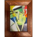 Modern school, A Cubist style portrait, man smoking a cigarette, oil on canvas, 30cm x 19.5cm.