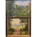 K. Eggerder, ‘From Woodland edge, to the High Hills’, signed, dated 1955, label to verso, oil on