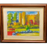 Davy Moakes, ‘Summer colour at Laugharne Castle’, a study in Fauvist colours, signed, acrylic,