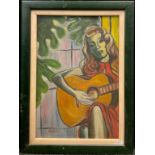 Fauvist school, mid 20th century, Guitarist, signed ‘Amoural’, oil on board, 47cm x 31.5cm.