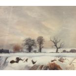 Marjorie Jelanor Frith Winter Landscape, Brackley Gate signed, gallery labels to verso, watercolour,