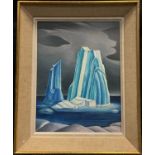 After Lawren Harris, Canadian Group of seven, 'Icebergs', oil on canvas, 35.5cm x 27.5cm.