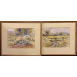 Gina Morton A pair - 'Summer Pasture', and 'Water Trough', each signed, watercolours, 28cm x