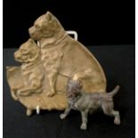 English School, 19th century, a bronze, Bulldog, standing, 5cm high; a gilt bronze dish, cast with