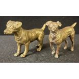 Austrian School, late 19th century, gilt bronzes, a pair, Jack Russells, both standing, 6cm high,