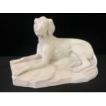 A Copeland Parian model, of a Great Dane, reclining, shaped base, 22cm high, .33cm wide, impressed