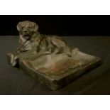 Martin Meyer Pyritz (1870 - 1942), German, a dark patinated desk tray, with St Bernard, 14.5cm wide,