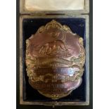 The Bloodhound Hunt Club, a bronzed metal plaque, cast with a bloodhound, inscribed Won At
