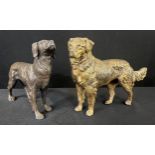 French School, late 19th century, gilt metal, a Retriever, standing, 17.5cm high; another, 18cm