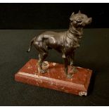 Alfred Dubucand (1828-1894), bronze of a standing toy dog, red marble plinth base, 11cm high