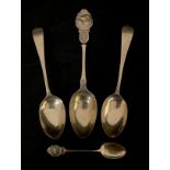 A pair of George V silver dessert spoons, The Fox Terrier Club, Sheffield 1933; BKA teaspoon,