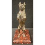 French School, late 19th century, a dark patinated bronze, Bull Terrier, begging, rouge marble