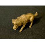 An early 20th century French gilt bronze model, of a crouching Poodle, 3cm high, c.1900