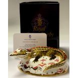 A Royal Crown Derby paperweight, Crocodile, specially commissioned gold signature edition, gold